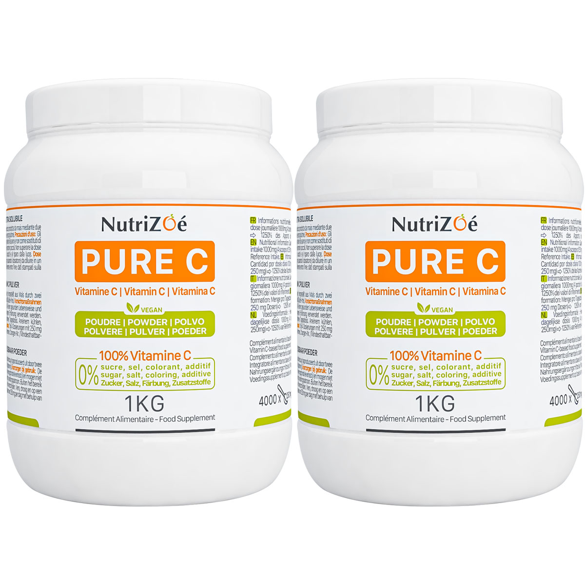 Vitamine C  en poudre | Pack 2 Pots 1kg