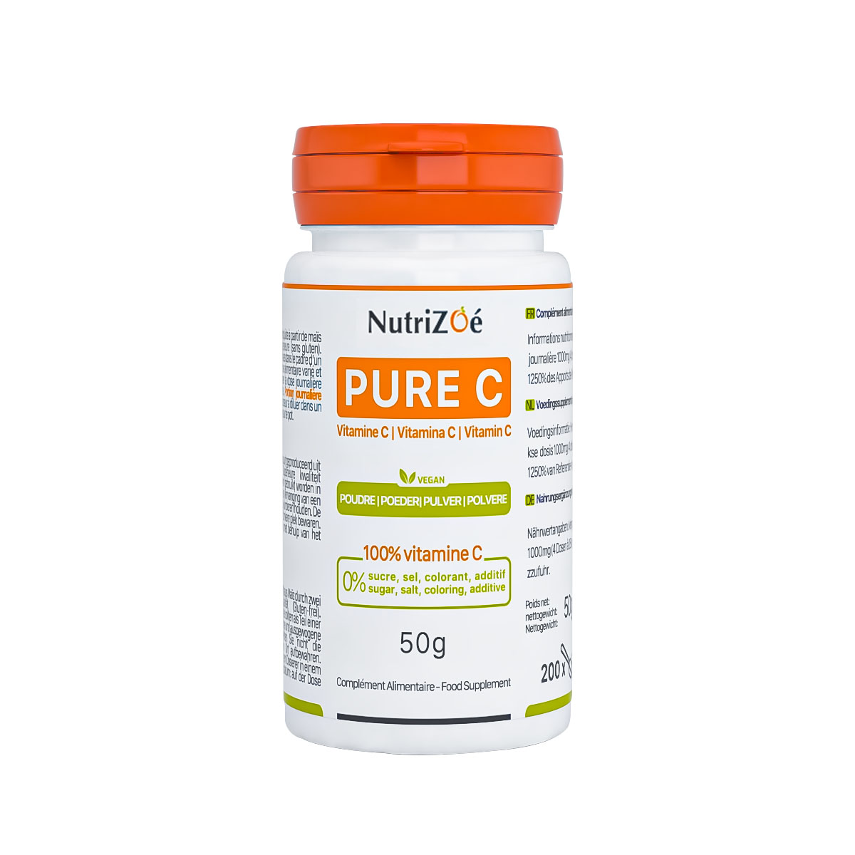 Vitamine C pure en poudre d'origine végétale - Qualité Supérieure - 1 x 50 gr