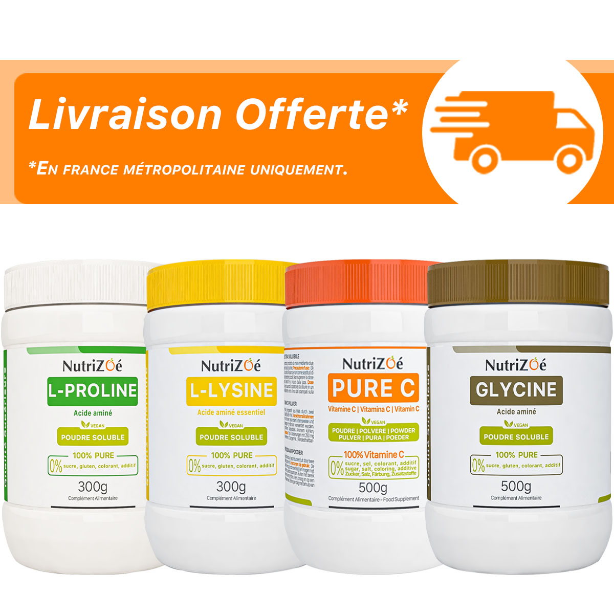 Pack XL Collagène Vitamine C - Proline - Glycine - Lysine